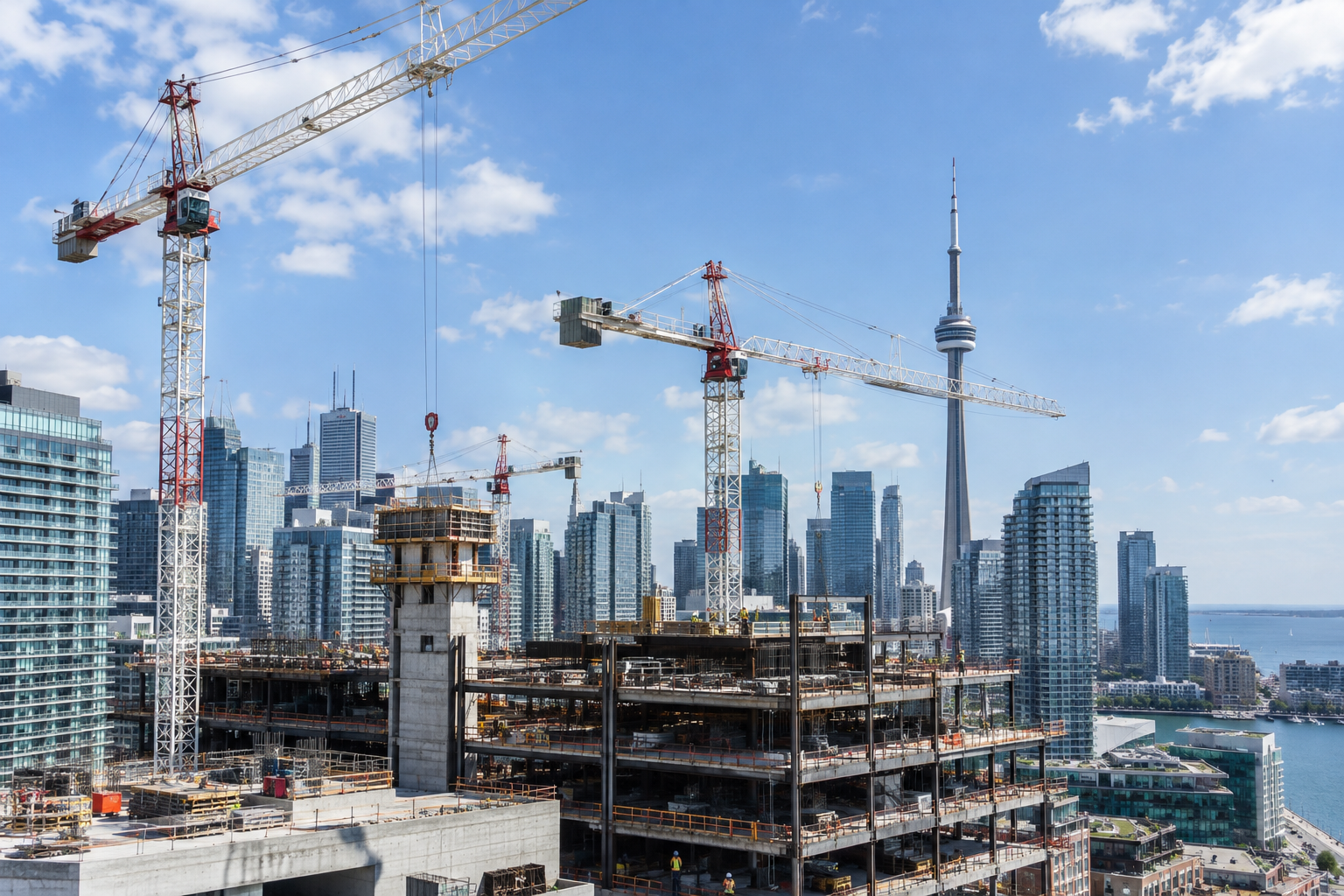 Tower cranes over a Toronto construction site